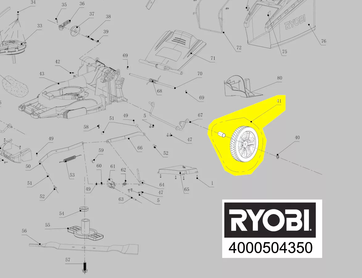 roue arrière tondeuse à gazon réf. 5131036537 Ryobi